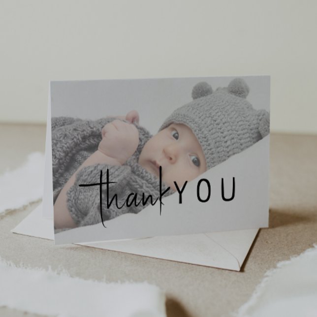 Simple Modern Neutralt Baby Shower Foldat Photo Tack Kort (Skapare uppladdad)