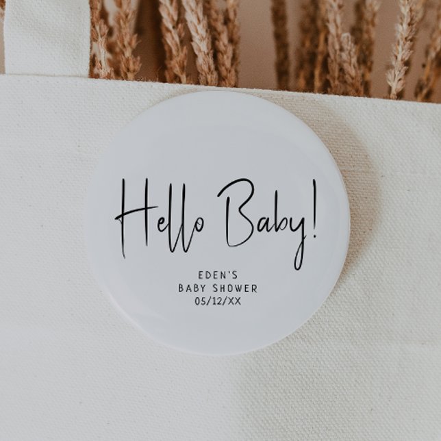 Simple Modern Neutralt Baby Shower Hej Baby Knapp (Skapare uppladdad)