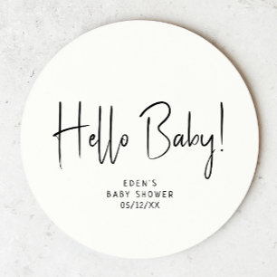 Simple Modern Neutralt Baby Shower Hej Baby Underlägg Papper Rund