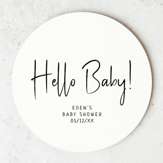 Simple Modern Neutralt Baby Shower Hej Baby Underlägg Papper Rund (Skapare uppladdad)