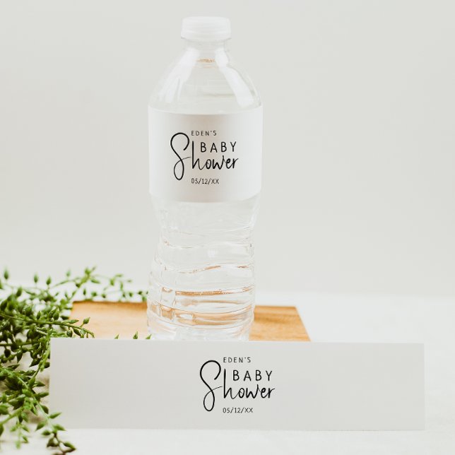 Simple Modern Neutralt Baby Shower Vattenflaskor Etikett (Skapare uppladdad)
