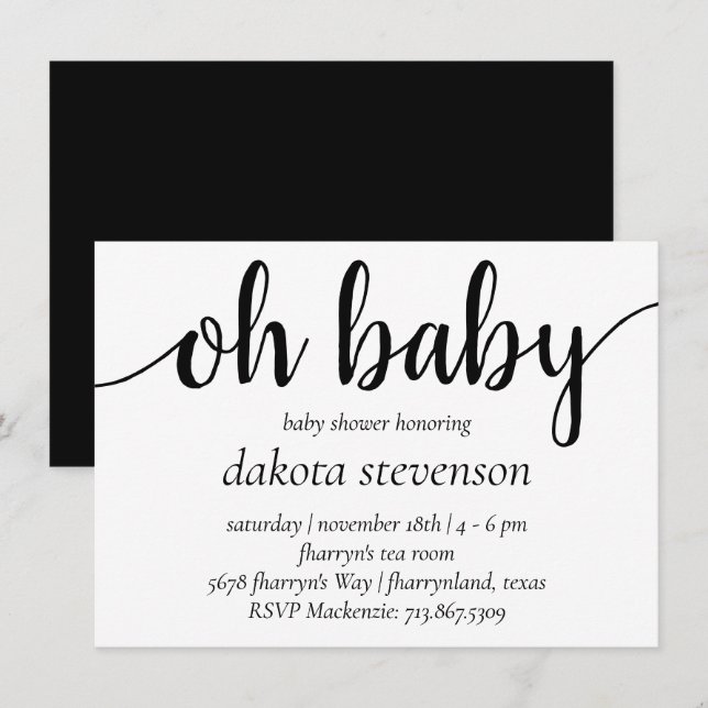 Simple Modern Oh Baby | Mjuk skriptvisning Inbjudningar (Fram/baksida)