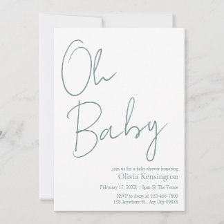 Simple Modern Oh Baby Sage Grönt Baby Shower Inbjudningar