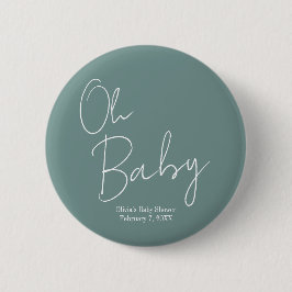 Simple Modern Oh Baby Sage Grönt Baby Shower Knapp