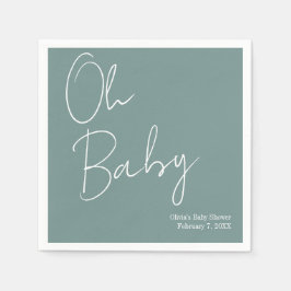 Simple Modern Oh Baby Sage Grönt Baby Shower Pappersservett