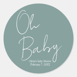 Simple Modern Oh Baby Sage Grönt Baby Shower Runt Klistermärke