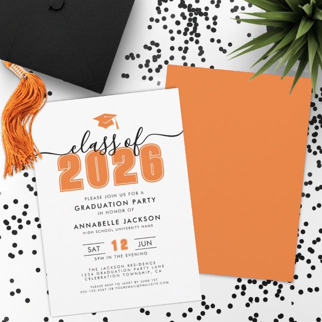 Simple Modern Orange Graduation Party Inbjudningar (Simple Modern Orange Graduation Party Invitation)