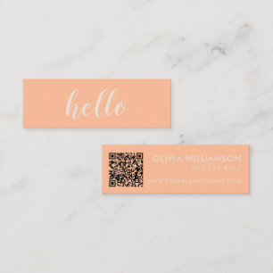 Simple Modern Peach Hej QR-kod Mini Visitkort