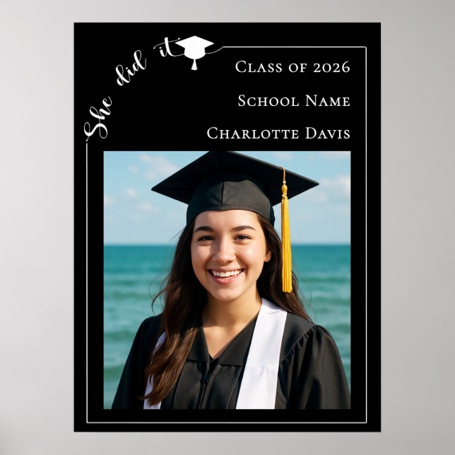 Simple modern photo black Graduation Party welcome Poster (Framsidan)