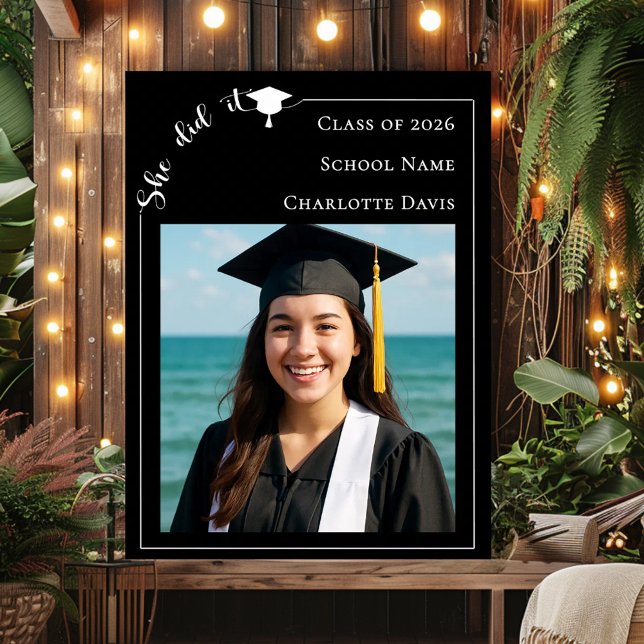Simple modern photo black Graduation Party welcome Poster (Skapare uppladdad)