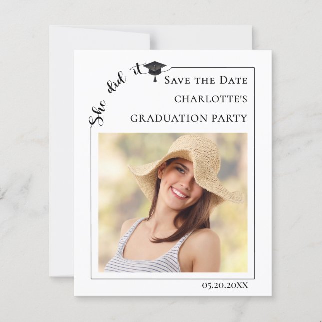 Simple modern photo Graduation Save the Date card (Framsida)