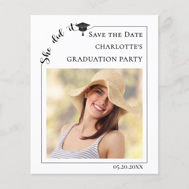 Simple modern photo Graduation Save the Date Flygblad (Framsidan)
