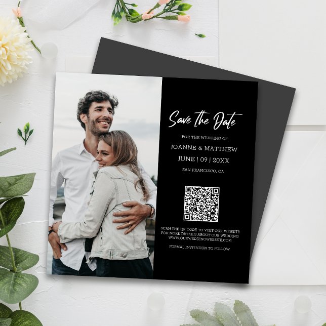 Simple Modern Photo QR Code Spara datum magneter (Magnetic invites stick to any metal, ensuring guests remember your special day with ease.)