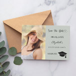 Simple modern photo sage green Graduation Spara Datumet<br><div class="desc">A photo Save the date card for a graduation. On front: Add your own vertical size photo of the graduate. A trendy muted sage green colored background, black text. Templates for a name and date. The name and the text: Save the Date are written with a modern hand lettered style...</div>