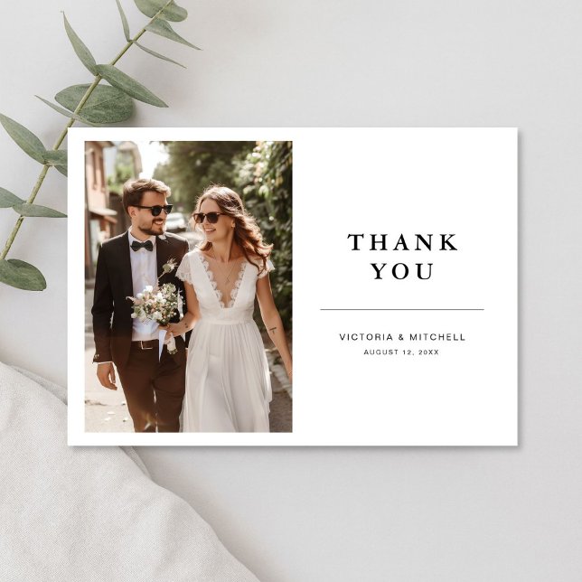 Simple Modern Photo Wedding  Tack Kort (Skapare uppladdad)
