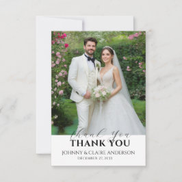 Simple Modern Photo Wedding Thank You Card W Note Tack Kort