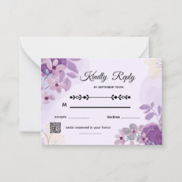 Simple Modern Purple Floral Wedding RSVP Card Anteckningskort