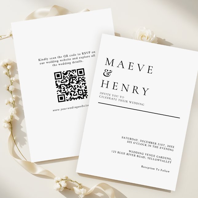Simple Modern QR Code Minimalist Wedding Inbjudningar (Skapare uppladdad)