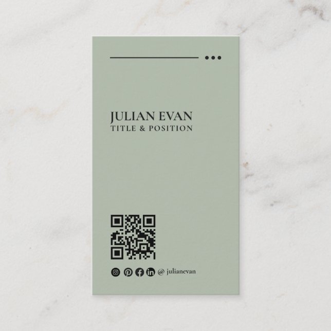 Simple Modern QR Code Sage Green Minimalist Visitkort (Framsida)