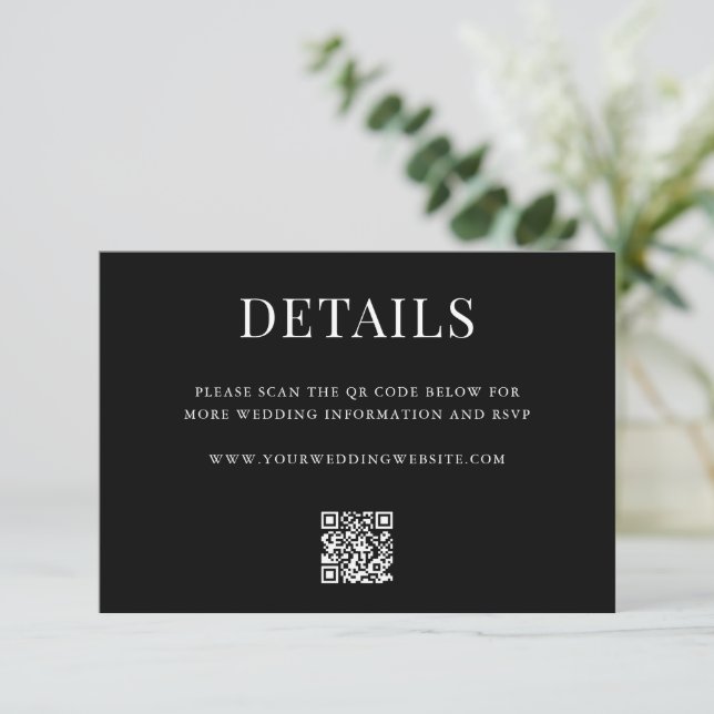 Simple Modern QR Code Wedding Details Tilläggskort (Stående Fram)