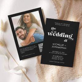 Simple Modern QR Photo Black & White Wedding Inbjudningar