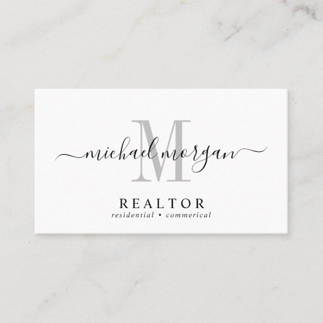 Simple Modern Realtor Script Monogram Visitkort (Framsida)