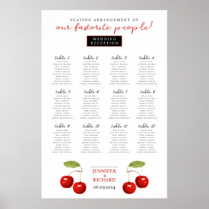 Simple Modern Red Cherries Bröllop Bord-diagram Poster
