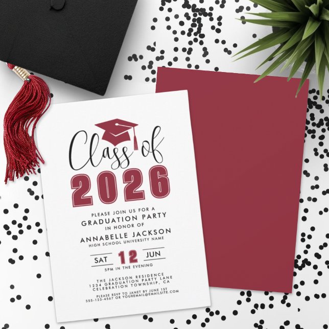Simple Modern Red Graduation Party Inbjudningar (Simple Modern Red Graduation Party Invitation)