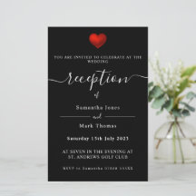 Simple Modern Red Heart Black Reception-inbjudan