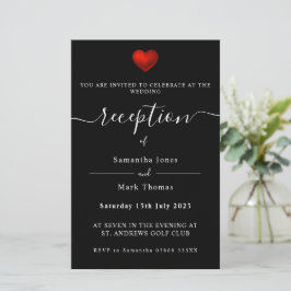 Simple Modern Red Heart Black Reception-inbjudan Brevpapper