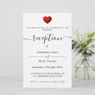 Simple Modern Red Heart Reception-inbjudan Brevpapper