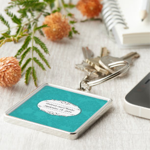 Simple Modern Retro Turcos Mint Damask Wedding Fyrkantig Silverfärgad Nyckelring