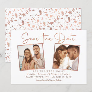 Simple Modern Ro Guld 2 Photo Save Date Card Spara Datumet