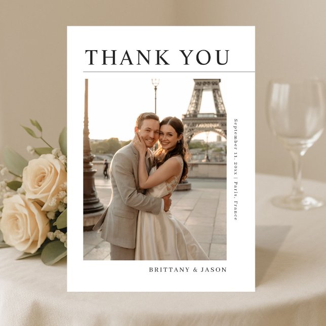 Simple Modern Romantic Destination Photo Wedding Tack Kort (Skapare uppladdad)