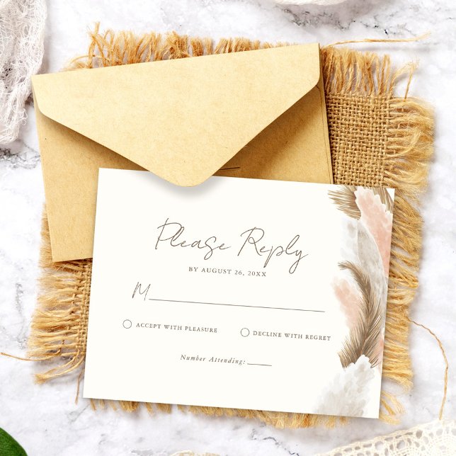Simple Modern Rustic Pampas Grass Wedding OSA Kort (Skapare uppladdad)
