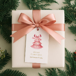 Simple Modern Rustic Pink Christmas Tree Presentetikett