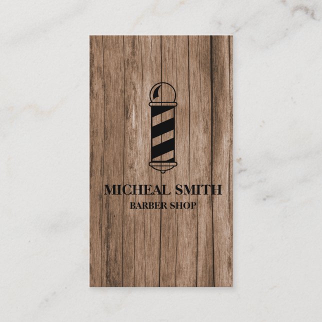Simple Modern Rustic Wood Pole Barber Shop Visitkort (Framsida)