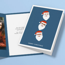 Simple Modern Santa Graphic Blue Julfoto Helgkort
