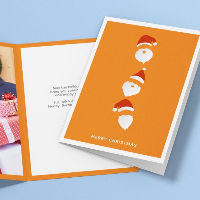 Simple Modern Santa Graphic Orange Julfoto Helgkort (Skapare uppladdad)