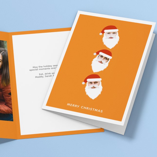 Simple Modern Santa Graphic Orange Julfoto Helgkort (Skapare uppladdad)