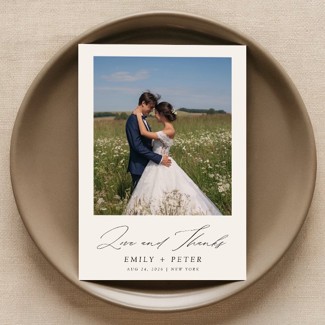 Simple Modern Script 2 Photo Bröllop Tack Kort (Skapare uppladdad)