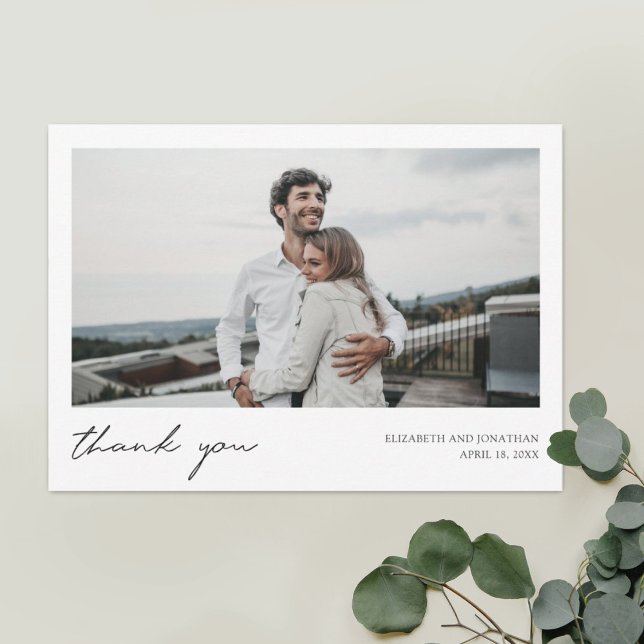 Simple Modern Script Anpassningsbar Photo Bröllop Tack Kort (Skapare uppladdad)