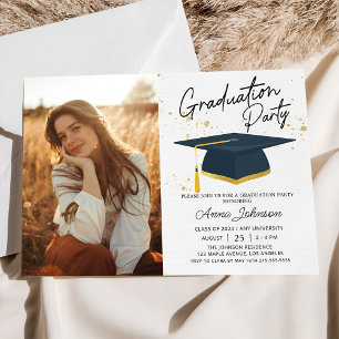 Simple Modern Script College Photo Studenten Inbjudningar