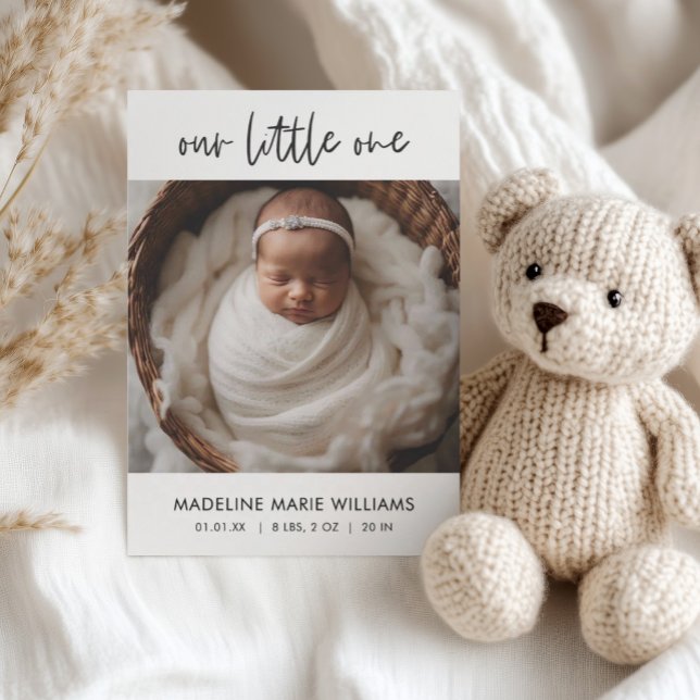 Simple Modern Script Copy Photo Birth Announcement Inbjudningar (Skapare uppladdad)