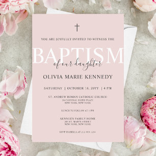 Simple Modern Script Dusty Ro Baptism för flickor Inbjudningar