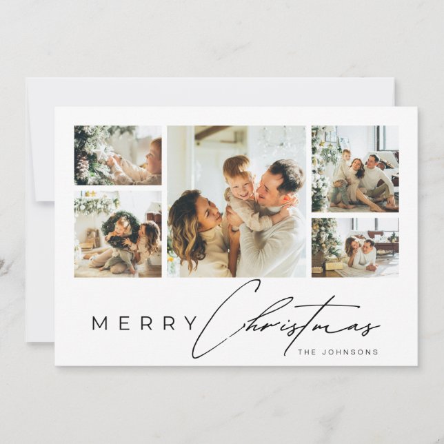 Simple Modern Script Multi Photo Collage Christmas Julkort (Framsida)