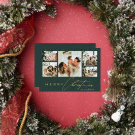 Simple Modern Script Photo Collage Green Christmas