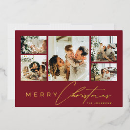Simple Modern Script Photo Collage Red Christmas
