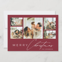 Simple Modern Script Photo Collage Red Christmas
