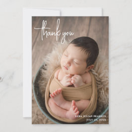 Simple Modern Script Photo Collage Tack Birth Meddelande
